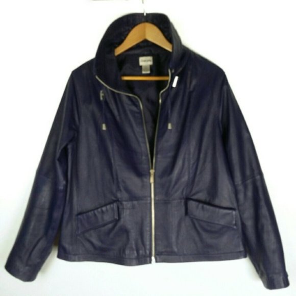Chicos Blue leather jacket  M - Picture 1 of 16